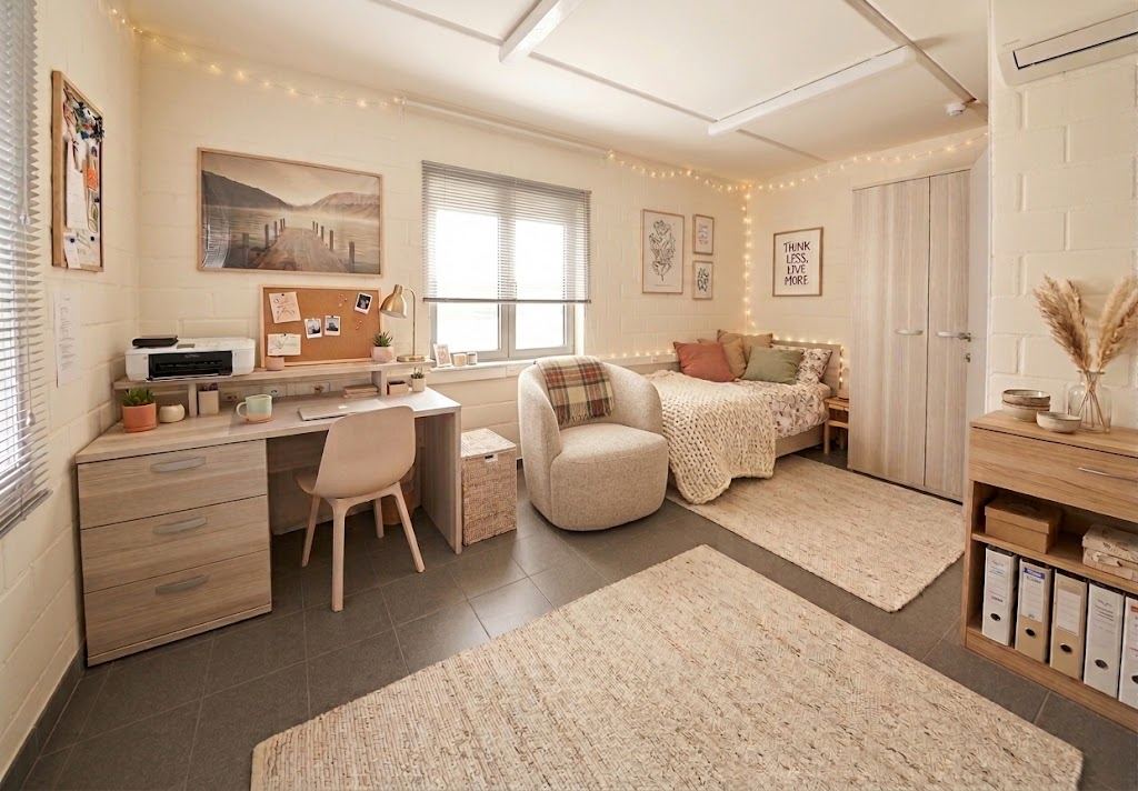 Studio met bed, bureau en eethoek